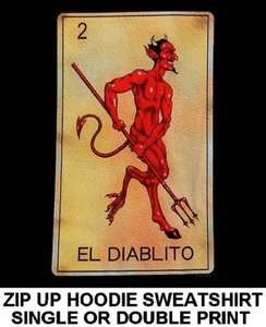 EL DIABLITO TAROTKARTE TOD DREIZACK SATAN TEUFEL SCHÄDEL REISSVERSCHLUSS HOODIE SWEATSHIRT 633 - Bild 1 von 12