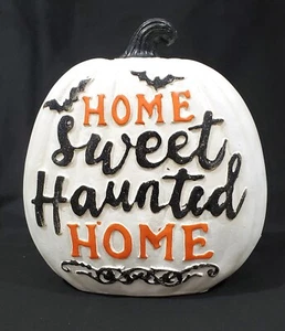 HOME DULCE HOGAR EMBRUJADO 9" Blanco Calabaza Signo Halloween Mesa Decoración Ashland - Imagen 1 de 6