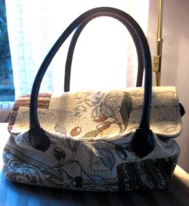 Gobelin-Stoff Handtasche von Sander* Henkeltasche*beige/braun/grün-Töne*vintage - Bild 1 von 9