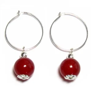 Pendientes de aro de plata de ley 925 de jade rojo genuino de 8 mm - Imagen 1 de 1