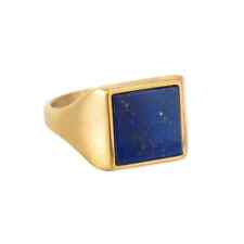 Men Signet Ring Blue Lapis Lazuli 14K Yellow Gold Over Square Ring Him Sz 8-17