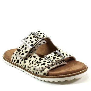 Diba True Animal Print Leather Sandals Size 7 Come Back Wide Strap Double Buckle - Picture 1 of 12