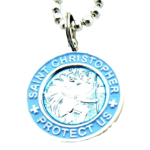 St. Christopher Surf Medal Necklace Protector of Travel bb-bb Baby Blue-Bl Small - Picture 1 of 4