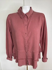 Cloth & Stone Womens Size L Rust Red Long Sleeve Button Blouse Raw Hem & Collar - Picture 1 of 5