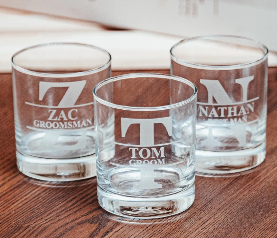 3 x Personalised Engraved Scotch Glass Wedding Favour Gift Groomsman Bourbon - image 1 of 4