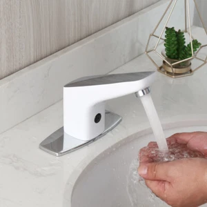 Grifo de baño electrónico con sensor automático blanco sin contacto manos libres - Imagen 1 de 11
