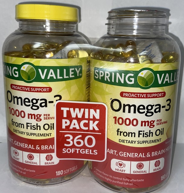 Spring Valley Proactive Support Omega-3 from Fish Oil Heart General & Brain  Health Dietary Supplement Softgels, 1000 mg, 120 Count 