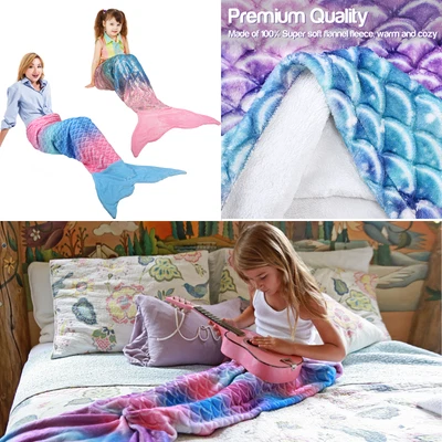 Manta cola de sirena manta de felpa de franela manta para dormir para niños niños niños niñas Foto 1 de 4