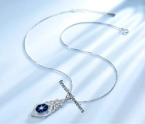 Genuine Sapphire Blue Star Pendant in 925 Sterling Silver Lindy Star Necklace - Picture 1 of 3
