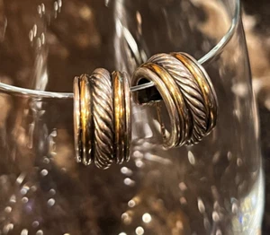 David Yurman DY sterling silver & 14k gold cable hoop earrings - Picture 1 of 4