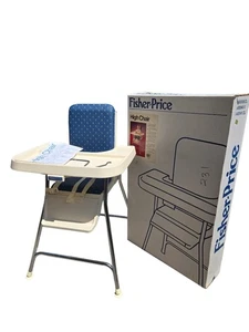 Vintage 1983 Fisher price Foldable High Chair Rare Blue Great Condition W/box - Picture 1 of 24