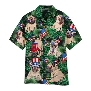 4Th Of July Independence Day Happy Pug Hawaiian Shirt Gift For A Vetaran Sho - Picture 1 of 2