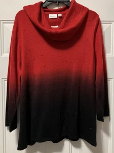 Kim Rogers Damenpullover rot & schwarz Ombré Perlen 3/4-Ärmel Größe XL neu mit Etikett $ 52 - Bild 1 von 7