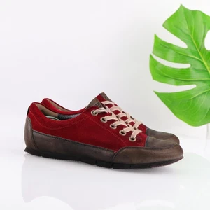 Paul Green Womens Posh Sneaker Size 9.5 Red Suede Brown Leather Lace Up Shoes - Picture 1 of 16