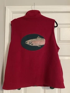 Womens Salmon Trout Full Zip Fleece Vest Zip Pockets Size L HAND MADE - Picture 1 of 3