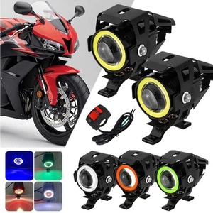LED Headlight Fog Light Angel Eyes Driving Spot Lamp & Switch FOR U7 Motorcycle - Foto 1 di 16