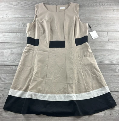 Calvin Klein Sleeveless Lined Tan/Black 20W Dress A-Line MSRP $99.98 NWT - Image 1 of 4