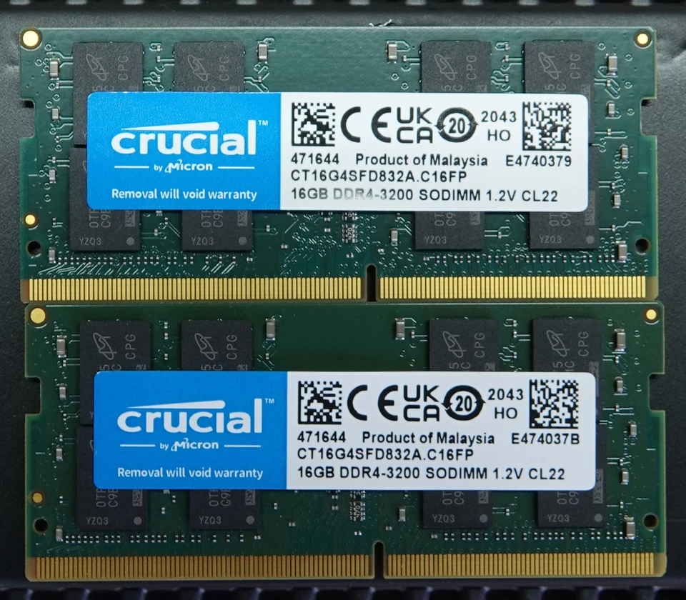 Crucial 32GB 2X16GB DDR4 3200MHz PC4-25600 SODIMM RAM Memory CT16G4SFD832A - Image 1 of 1