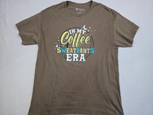 Girlie Girl Originals In My Coffee & Sweatpants Era Graphic T-Shirt L Brown - Picture 1 of 4