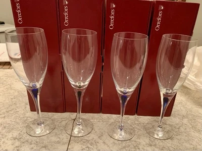 Orrefors Cristal Intermezzo Azul 8.4 Onzas Claret Juego de 4 Nuevo En Caja Foto 1 de 4