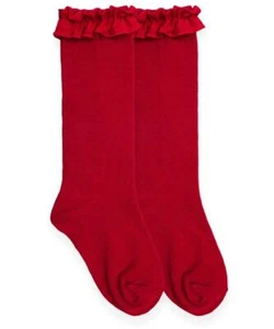 Little Girls Ruffle Knee High Socks Red Small - Picture 1 of 4