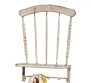 Chair Wall Plaque with 4 Hooks and Shelf 19.8" High Distressed Look White Metal - Picture 1 of 2