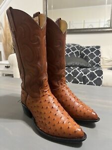 Vintage Tony Lama western cowboy boots full quill ostrich cognac Men’s 9.5 EE