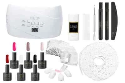 Jolifin 3in1 Shellac StarterSet M Basic + 3 Farblacke + GRATIS Dual UVA/LED Mini - Bild 1 von 4