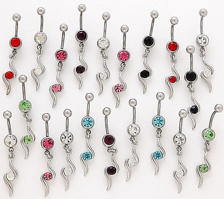 5 Assorted Elegant Dangle Belly Rings WHOLESALE CZ 14g Body Jewelry Gemstone - Image 1 of 1