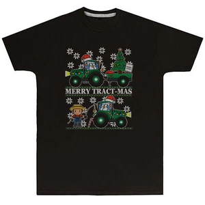 Unisex Merry TractMas T Shirt Christmas Present Young Xmas Fair Isle Tractor - Picture 1 of 8