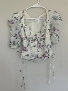 Isabel Marant Étoile Galaor Blouse Top Puff Sleeve Floral Designer Milkmaid 38 M - Picture 1 of 11