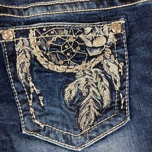 Miss Me Mid Rise Easy Boot Jeans Womens Size 29 Dark Wash Western Dreamcatcher - Picture 1 of 16