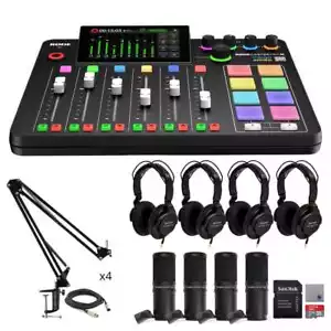 Rode RODECaster Pro II Bundle: 4 Zoom ZDM-1 Mics, Boom Arms, 32GB SD & Cloth - Picture 1 of 3