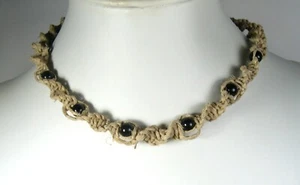 Handmade Hemp Twist Necklace with Black Onyx Stone Beads - Picture 1 of 1