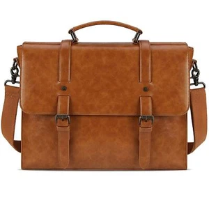 Mens Messenger Bag Vintage 15.6 Inch Waterproof Leather Laptop Briefcase Larg... - Picture 1 of 7