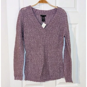 New York & Company V-Neck Sweater Wool Blend Pullover Long Sleeve Plum Small NWT - Picture 1 of 6