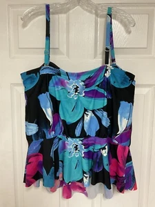Maxine Padded Built In Bra Multi-way Straps Tankini Bathing Suit Top 22W - Picture 1 of 3