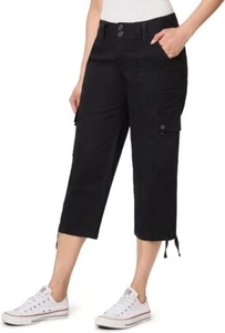 WallFlower Women's Luscious Curvy 22" Straight Cargo Twill Crop Mid Rise - Picture 1 of 14