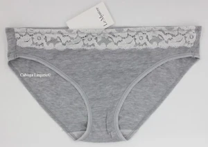 NWT Le Mystere 2020 "Cotton Touch" Cotton w/ Lace Low Rise Bikini Panty, Gray - Picture 1 of 5