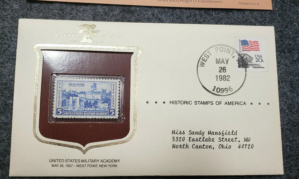 1937 stamp United States Military Acad MNH Stamp & 1982 Cover with info card   - Image 1 of 4
