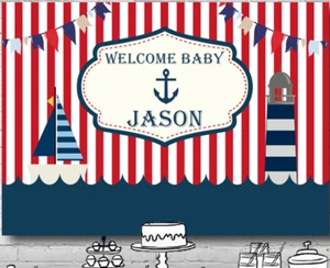 NAUTICAL BOAT ANCHOR YACHT PERSONALISED BABY SHOWER PARTY BANNER BACKDROP - Picture 1 of 4
