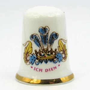 COLLECTABLE BONE CHINA THIMBLE 'ICH DIEN, SANDRINGHAM' NORFOLK BY  AJL - Picture 1 of 4