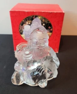 Vintage Crystal Greetings Sitting Santa 5" Candleholder Holiday Christmas Glass - Picture 1 of 7