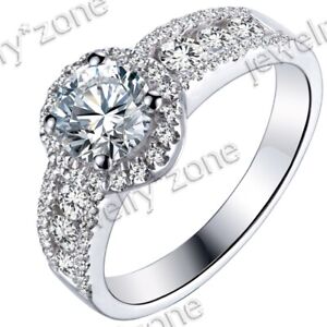 SZ6.5 Solid 14K White Gold Prong Setting Engagement Cubic Zirconia Ring 