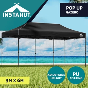 Instahut Gazebo Pop Up Marquee 3x6 Folding Tent Wedding 500D Camping Black - Picture 1 of 11