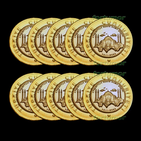 Turkey 1 Lira 2020 UNC Hagia Sophia Ayasofya Kebir Cami, 10 PCS, Bimetal Coin Cover