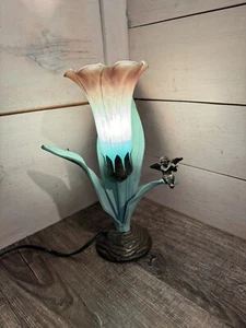 Aura Galaxy Boudoir Tulip Flower Lamp Bedside Table Art Nouveau Cherub Aqua Pink - Picture 1 of 12
