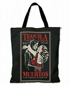 Liquor Brand Tequila De Los Muertos Canvas Tote Bag Skeleton Reaper Gypsy Gothic
