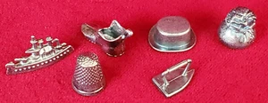 Monopoly Pewter Color Game Pieces Set of 6 Retired Iron, Boot, Thimble & more - Picture 1 of 3