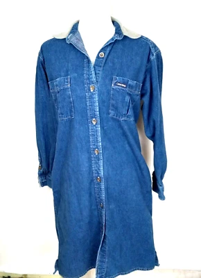  Calvin Klein Denim Shirt Dress Medium Western Dark Wash Union Made USA Vintage - image 1 of 4